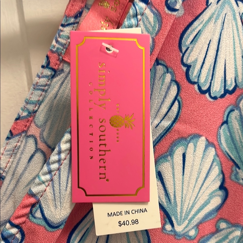 Pink and Blue Shell Print Dress - Picture 2 of 7